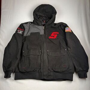 Snap-on Tools 95th Anniversary Black Canvas Hooded Work Jacket Mens 2XL Quilted